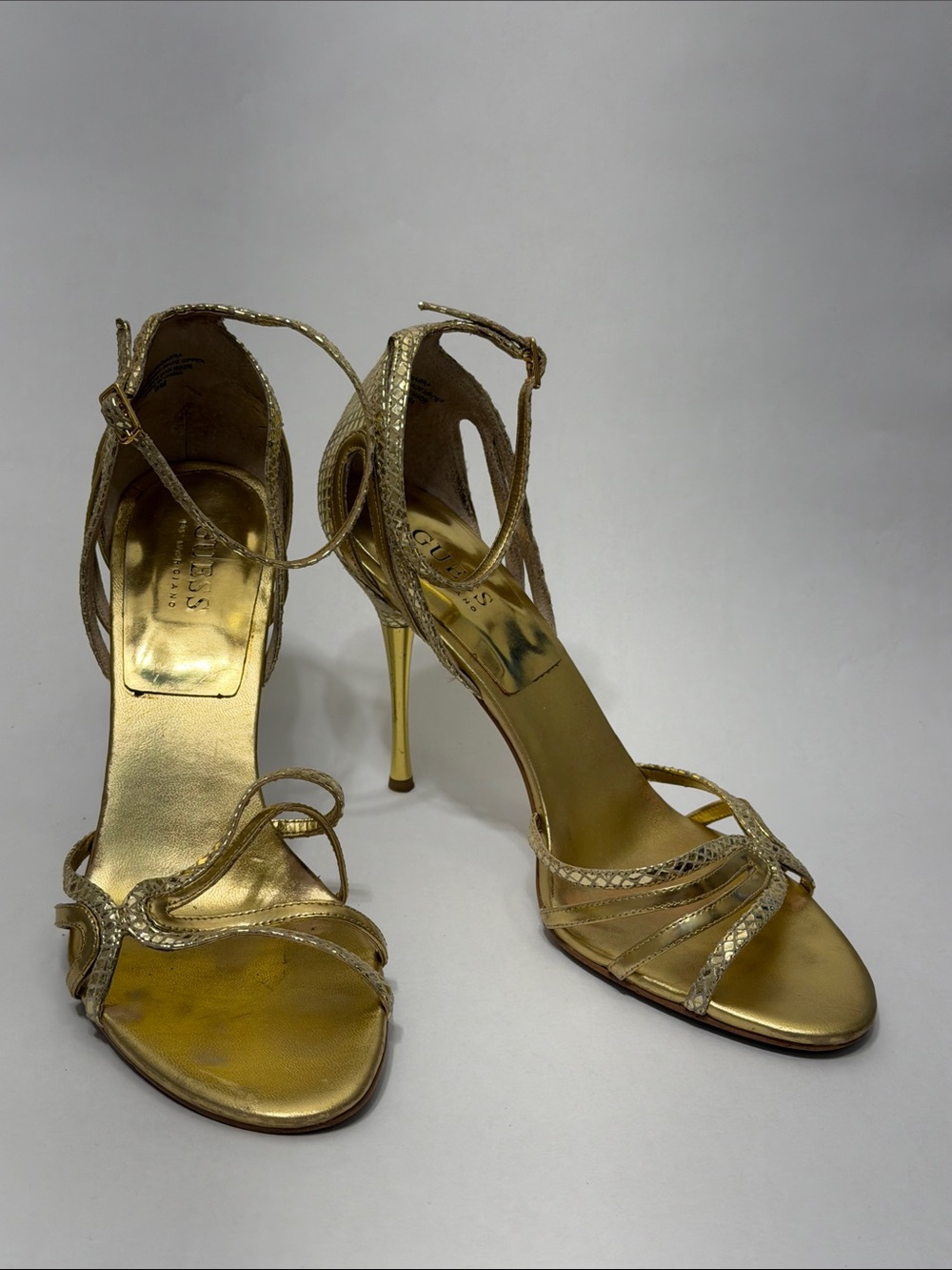 Guess Metallic Gold Strappy Stiletto Sandals